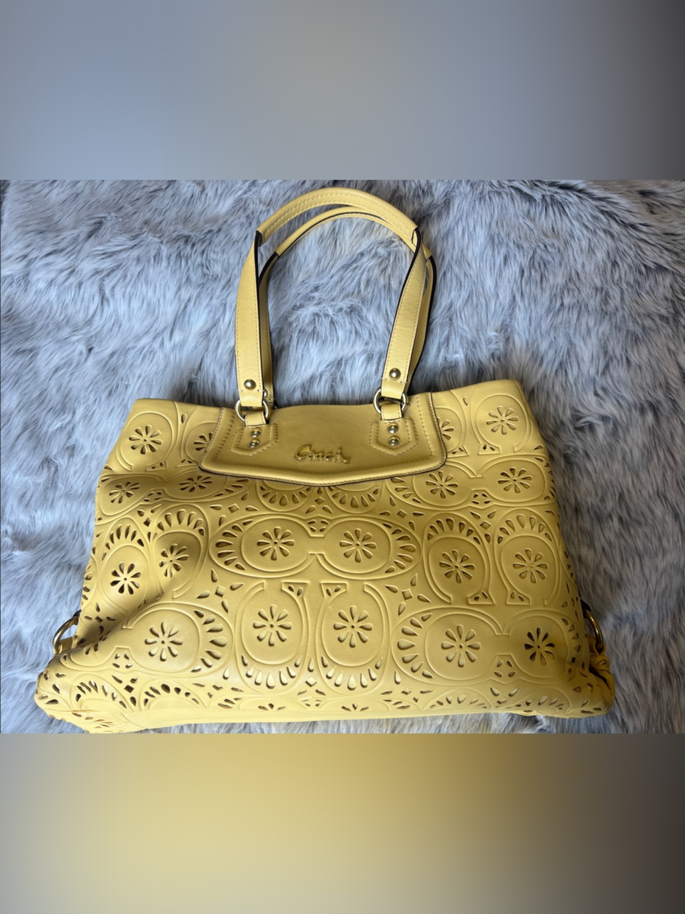 Coach Yellow Laser-Cut Leather Tote
